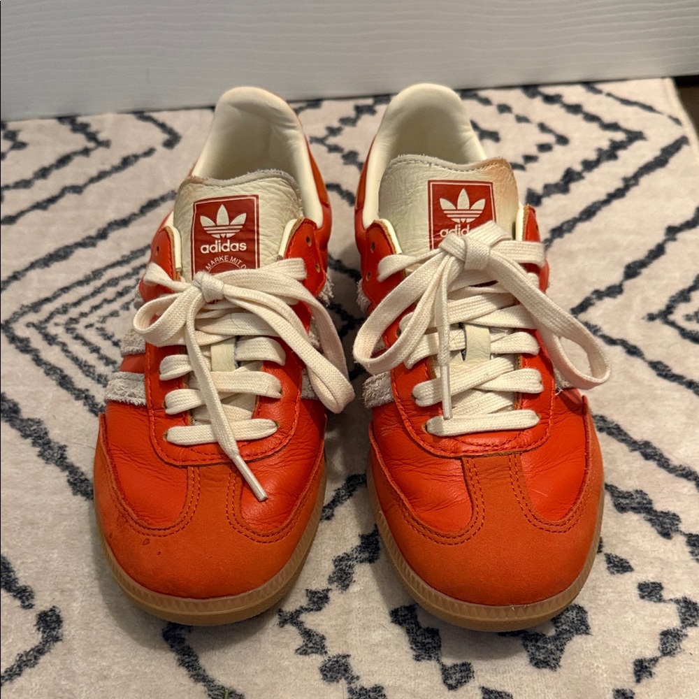 adidas Orange and White Leather Retro Sambas